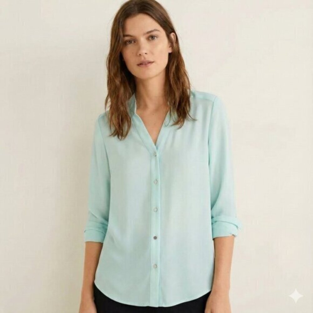 MANGO Women’s Button Blouse Mint Green Size XS Business casual Office Preppy